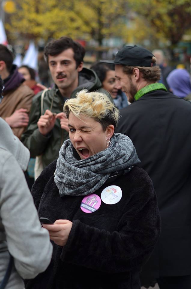 Delphine at the protest stop violence against women.